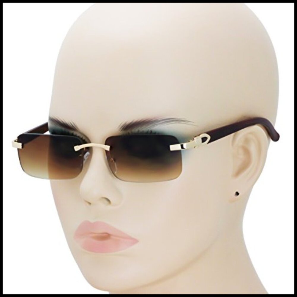 Slim Rimless Rectangular Aviator Sunglasses Metal… - image 2